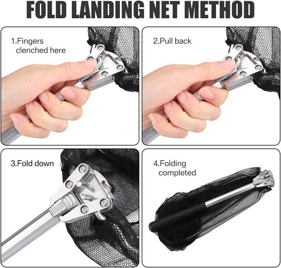 Ghosthorn Hand-held fishing nets Yeahmart Fishing Net Minnow Nets with Aluminum Collapsible Telescopic Fishing Pole Handle and Nylon Mesh, Small Fishing Landing Net for Saltwater Freshwater, Kids, Men, Women, Extends to 21-75 inch