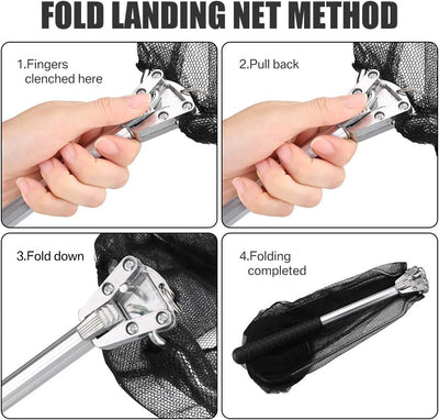 Ghosthorn Hand-held fishing nets Yeahmart Fishing Net Minnow Nets with Aluminum Collapsible Telescopic Fishing Pole Handle and Nylon Mesh, Small Fishing Landing Net for Saltwater Freshwater, Kids, Men, Women, Extends to 21-75 inch