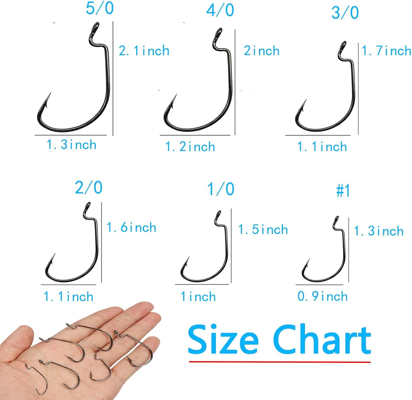 Ghosthorn Ghosthorn Worm Hooks for Bass Fishing Hooks, 110pcs Bass Hooks Fishing, 6 Sizes Fishing Hooks Freshwater, Eagle Claw Hooks #1 1/0 2/0 3/0 4/0 5/0 Black High Carbon Steel with Portable Plastic Box