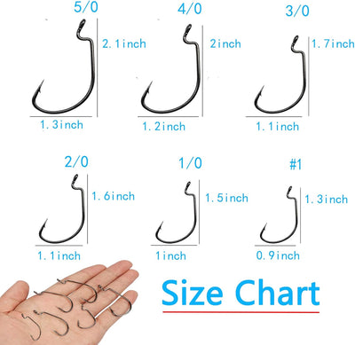 Ghosthorn Ghosthorn Worm Hooks for Bass Fishing Hooks, 110pcs Bass Hooks Fishing, 6 Sizes Fishing Hooks Freshwater, Eagle Claw Hooks #1 1/0 2/0 3/0 4/0 5/0 Black High Carbon Steel with Portable Plastic Box