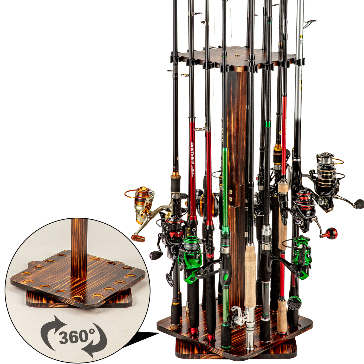 Fishing Rod Pole Holders Rack, 360 Degree Rotating Rod Pole Floor Stan –  Ghosthorn