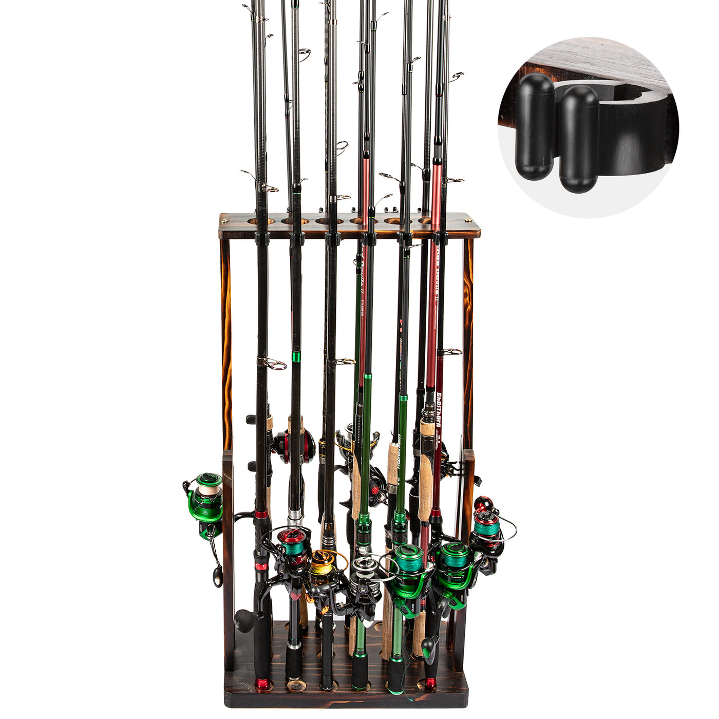 Fishing Rod Pole Holders Rack Garage Floor Stand Holds up to 18 Rods Wood Vertical Upright Fishing Gear Rod Storage, Fishing Gifts for Men Christmas - Ghosthorn