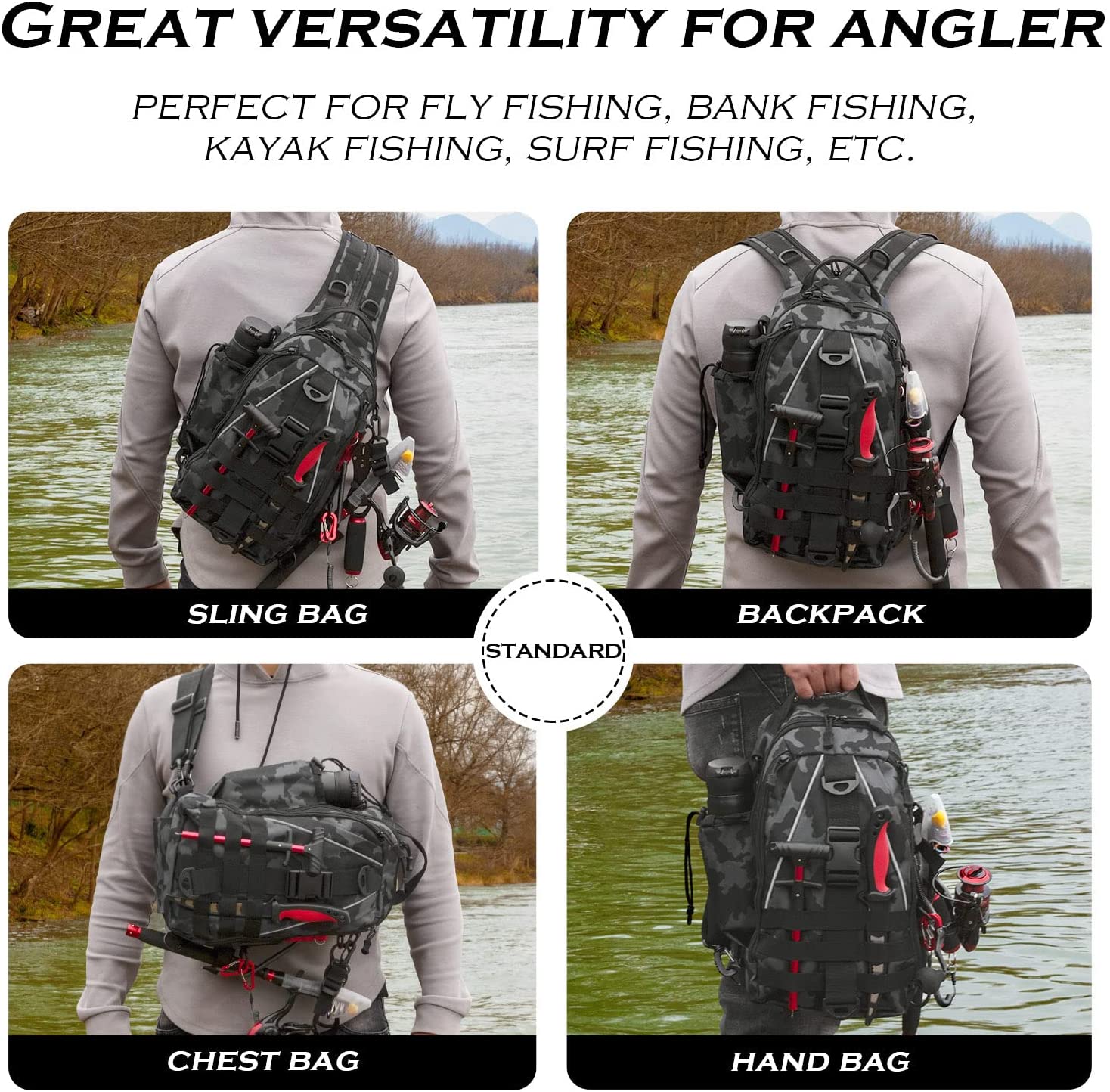 Ghosthorn Fishing Backpack Tackle Sling Bag - Fishing Backpack with Rod  Holder - Tackle Box Fly Fishing Gifts for Men Women