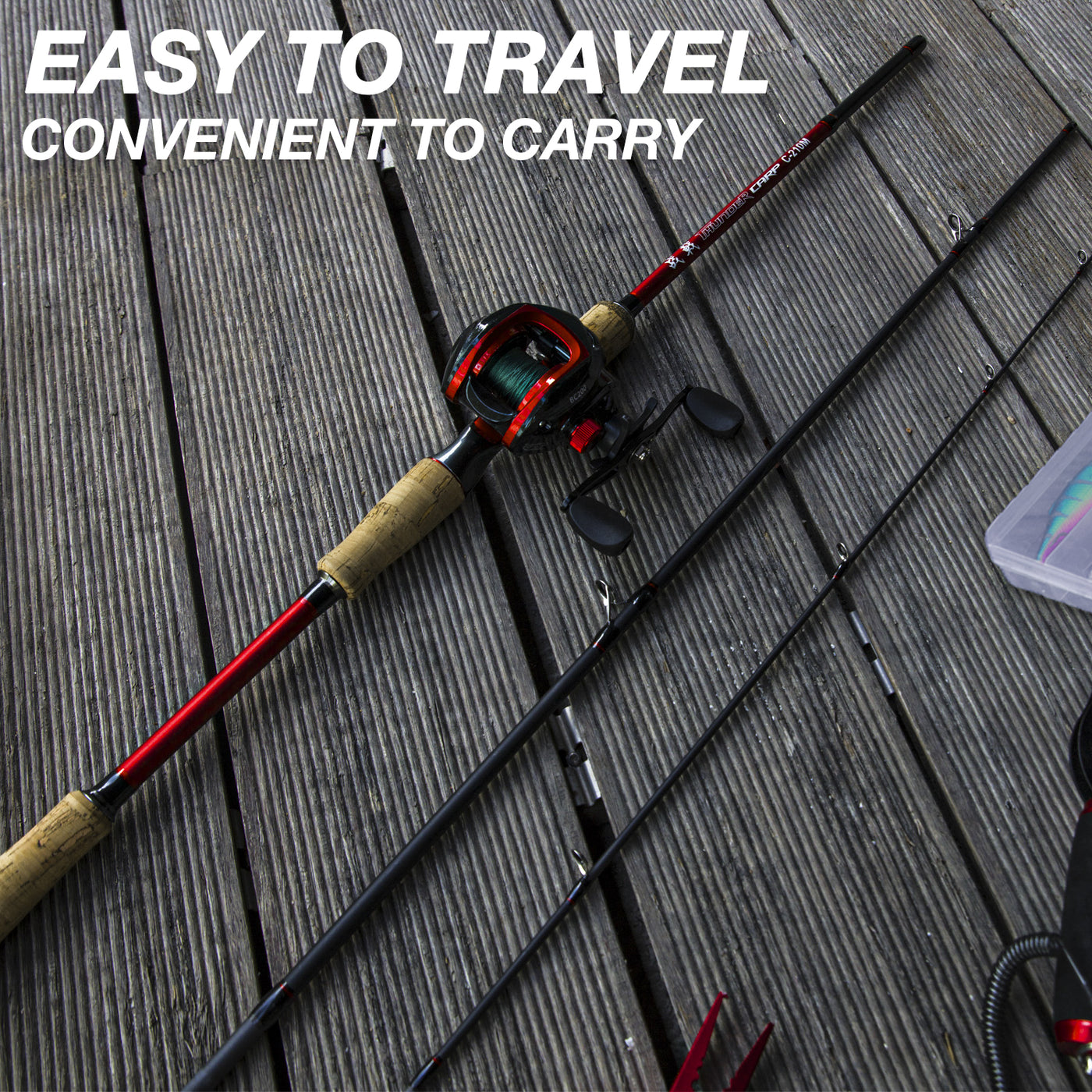 3 Piece Ghosthorn Fishing Rod and Reel Combo, Baitcasting Reel Travel 3 Piece Ghosthorn Fishing Rod and Reel Combo, Baitcasting Reel Travel