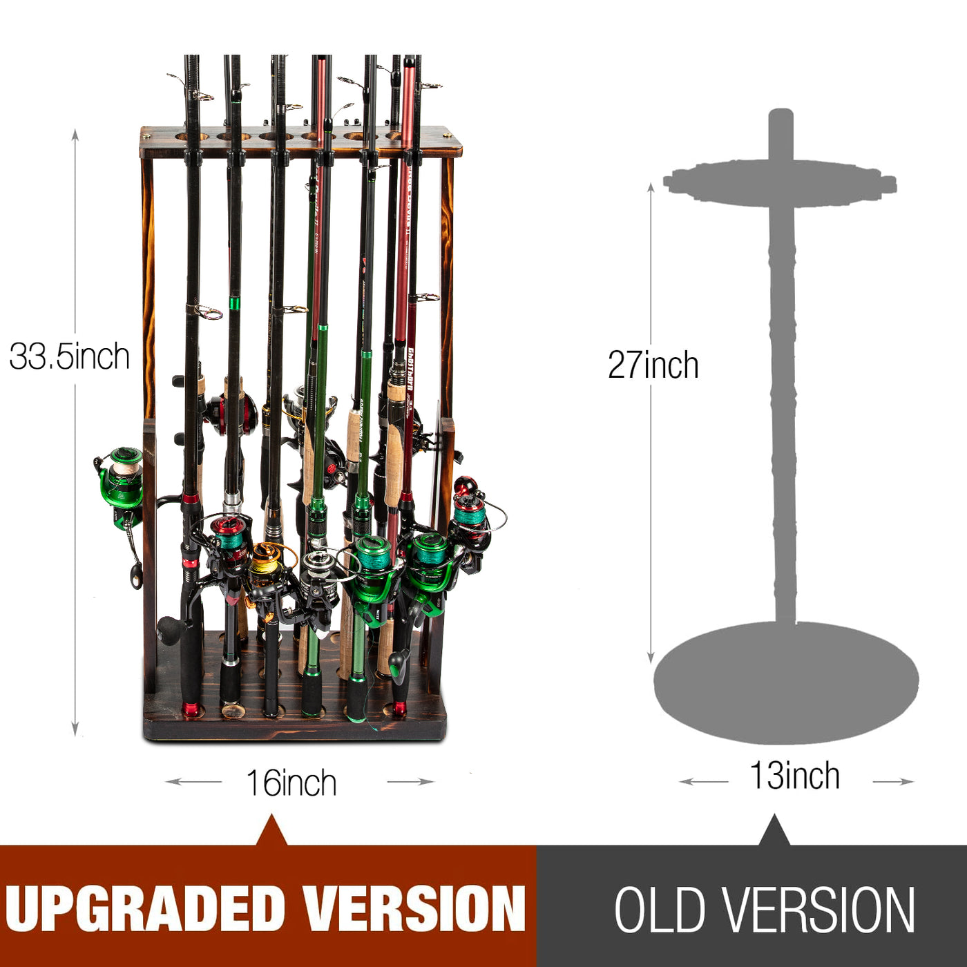Fishing Rod Pole Holders Rack Garage Floor Stand Holds up to 18 Rods Wood Vertical Upright Fishing Gear Rod Storage, Fishing Gifts for Men Christmas - Ghosthorn