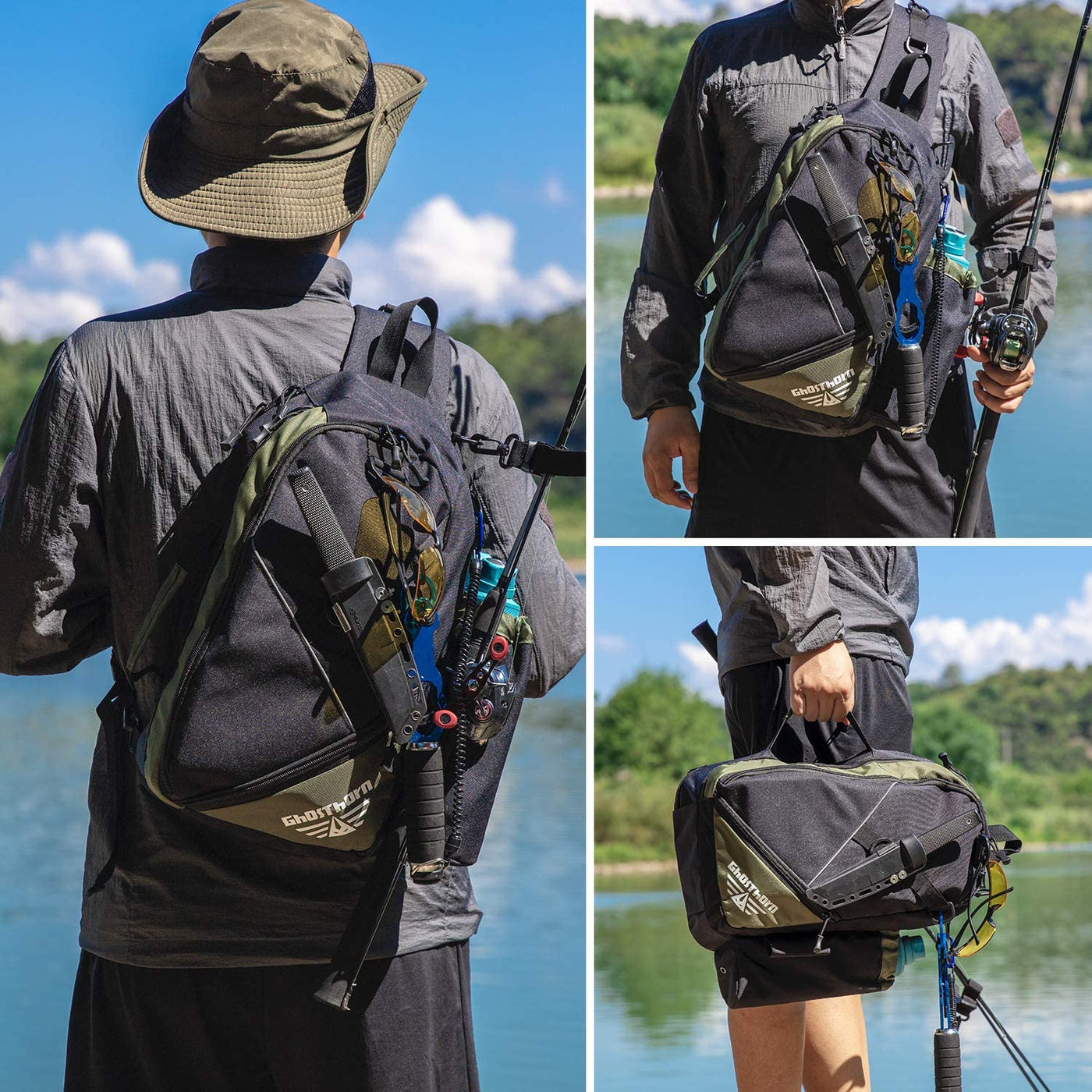 hiking tackle box Bag with Rod Holder Tackle Box Large – Ghosthorn
