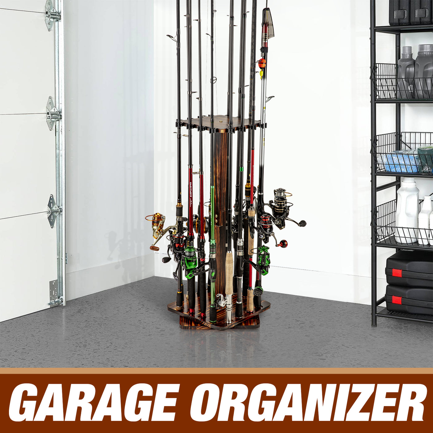 Organized Fishing Round Floor Rack for Fishing Rod Storage, Holds