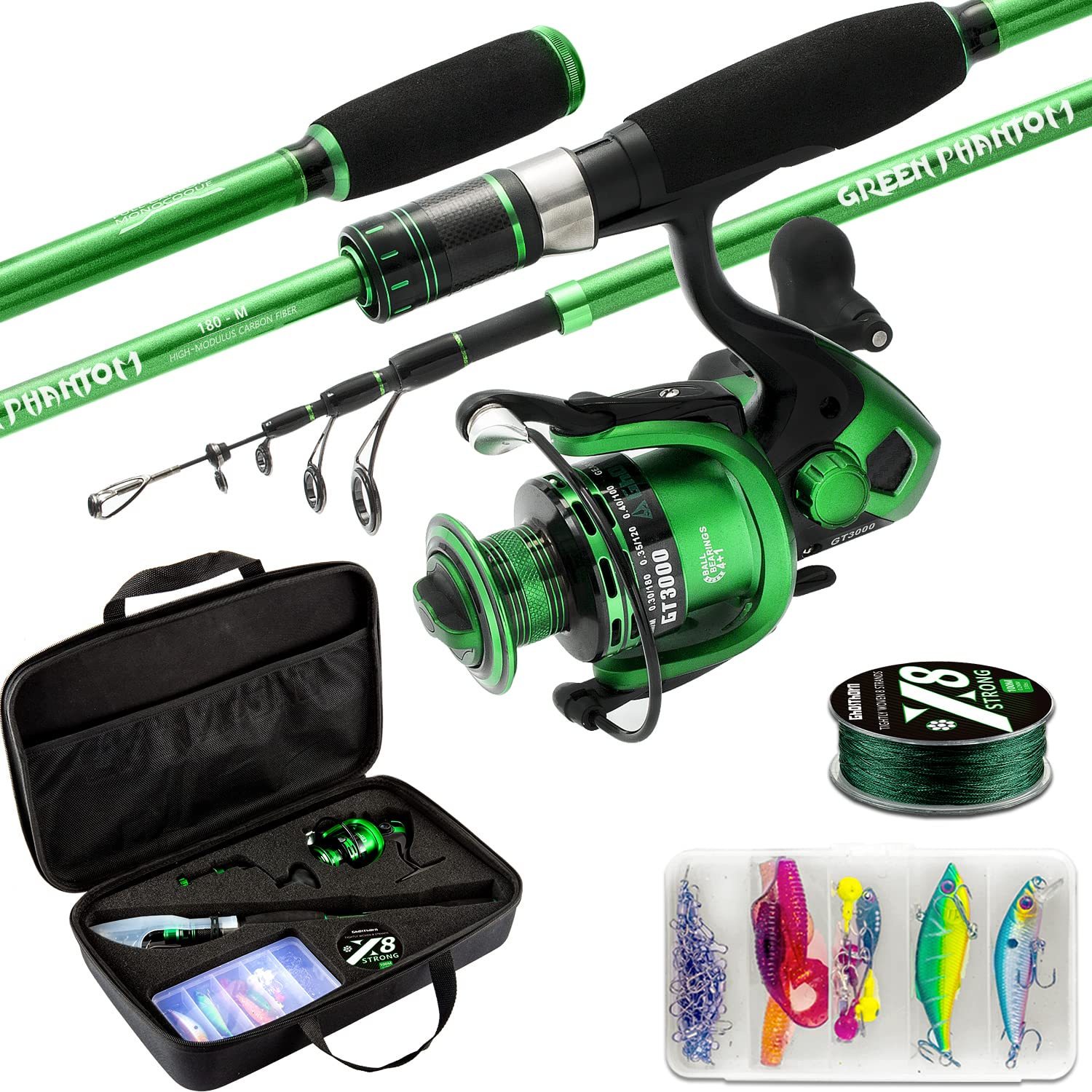 Portable Lure Rod Set Spinning Reel Fishing Rod Combos Full Kit Telescopic Fishing  Rod Pole with Reel Line Lures Hooks Fishing Gear Accessories Organi